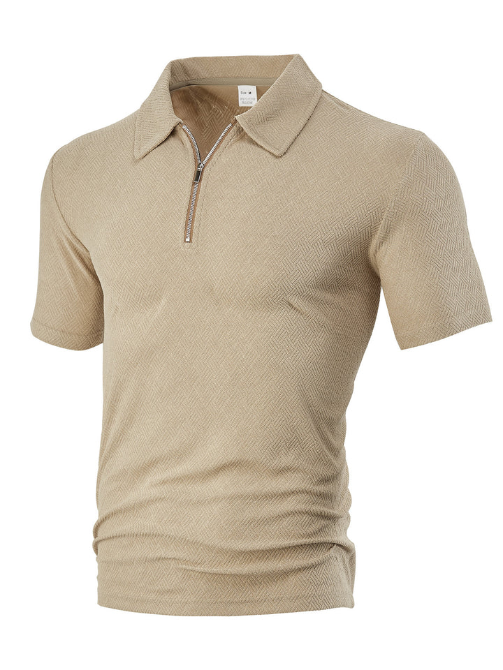 Herren nan schmal geschnittenes Halbzip-Polo mit feiner Fischgrät-Jacquardstruktur Drune