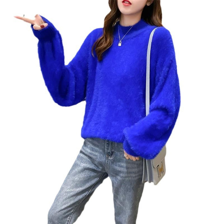 Damen Flauschiger Mohair-Mix Pullover mit Stehkragen und Oversize-Silhouette Drune