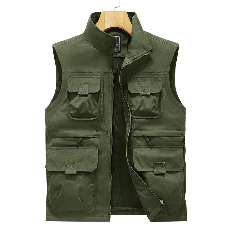 Herren Outdoor-Multitaschenweste mit Schnellzugriffstaschen und Stehkragen Drune