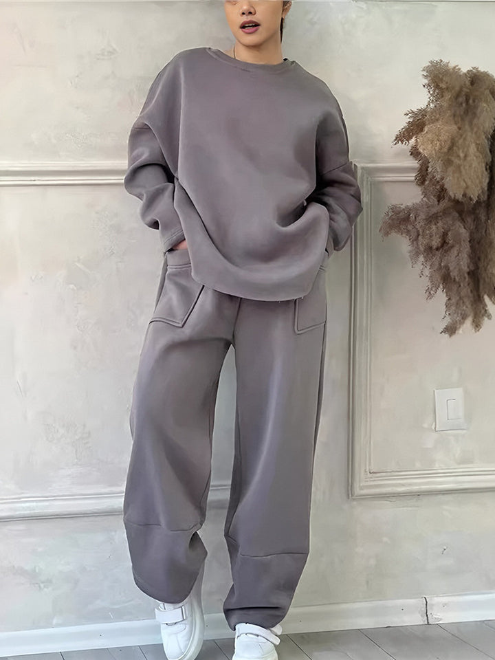 Damen bequemes Oversize-Loungewear-Set mit hohem Kragen und elastischen Bündchen