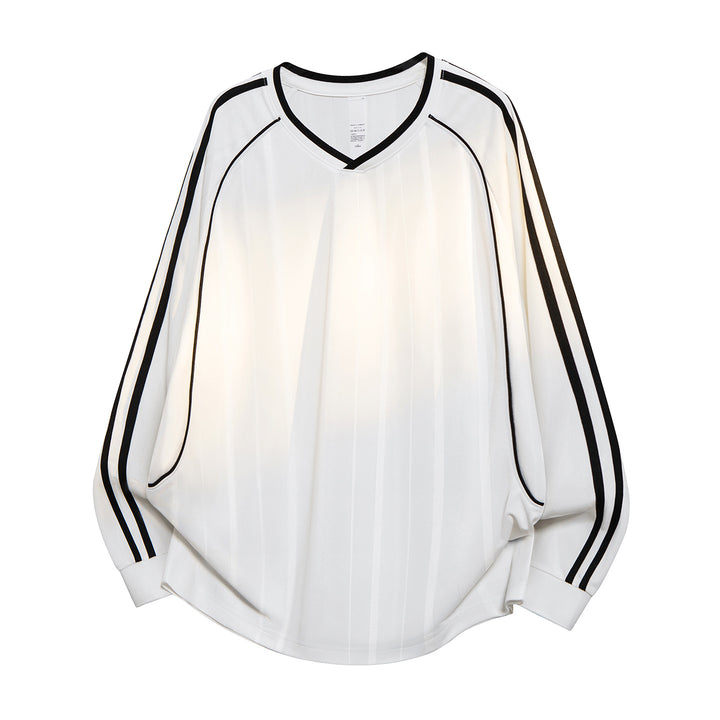 Damen Weites V-Ausschnitt Oversize-Sportshirt mit Raglanärmeln und Kontraststreifen Drune