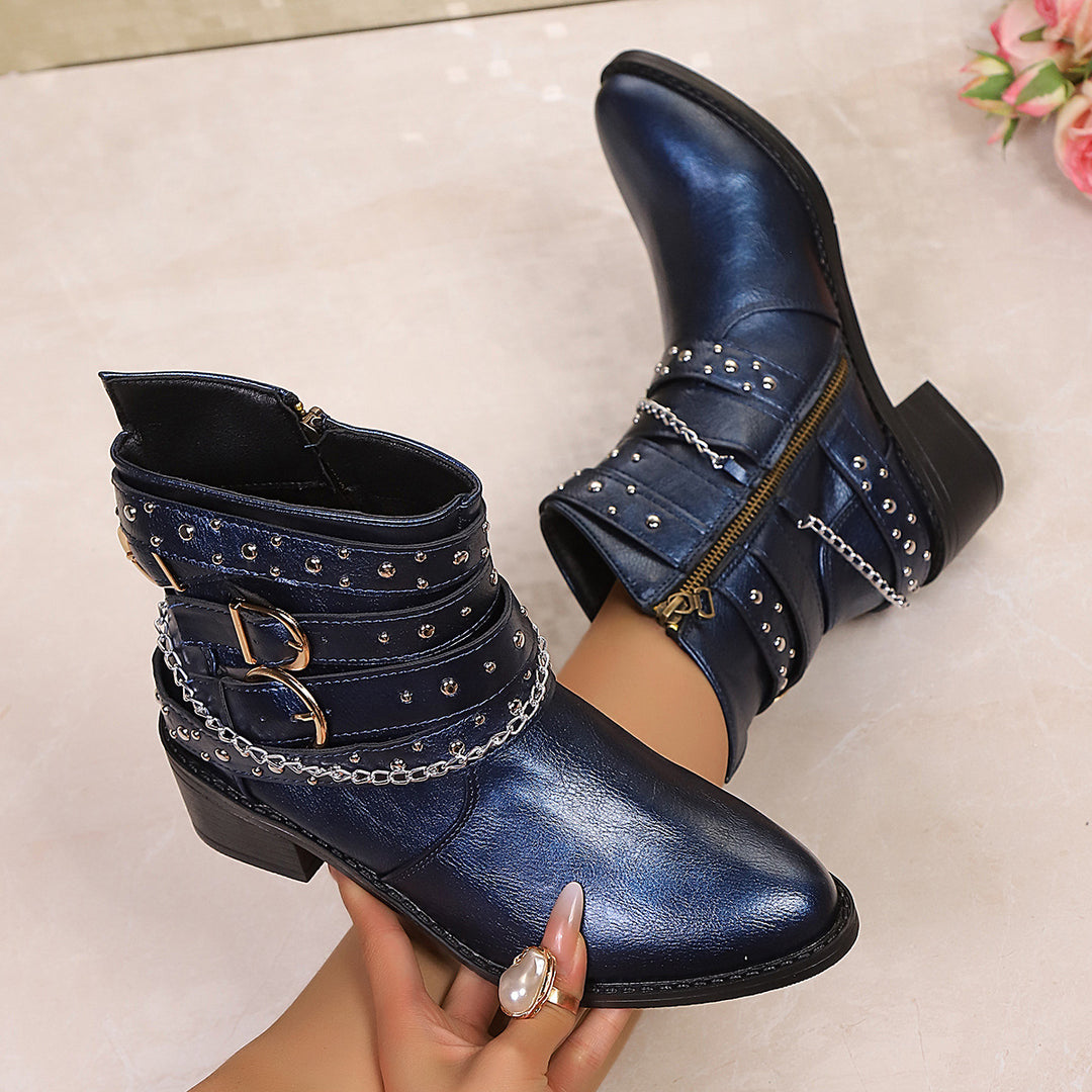 Damen Nietenbesetzte Stiefelette mit Ketten‑ und Schnallen‑Details Drune