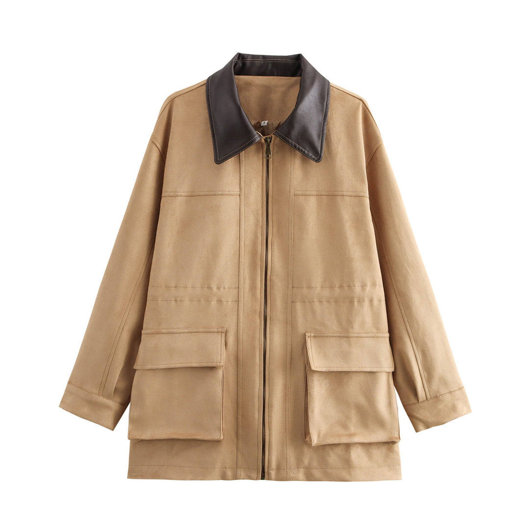 Damen Übergangsjacke mit Lederkragen und praktischen Taschen Drune
