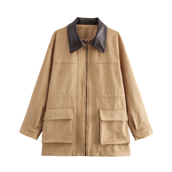 Damen Übergangsjacke mit Lederkragen und praktischen Taschen Drune