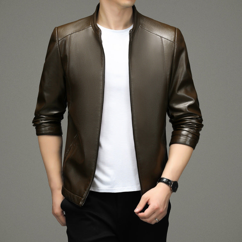 Herren Kunstlederjacke mit modernem Stehkragen und sportlichem Design Drune