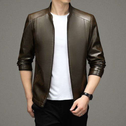 Herren Kunstlederjacke mit modernem Stehkragen und sportlichem Design Drune