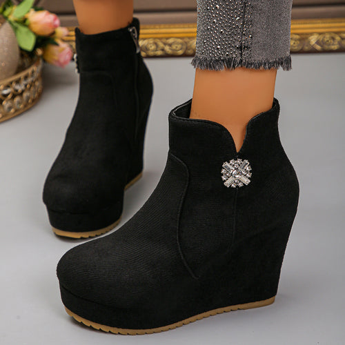 Damen Wedge-Stiefeletten mit Glamourösen Verzierungen Drune