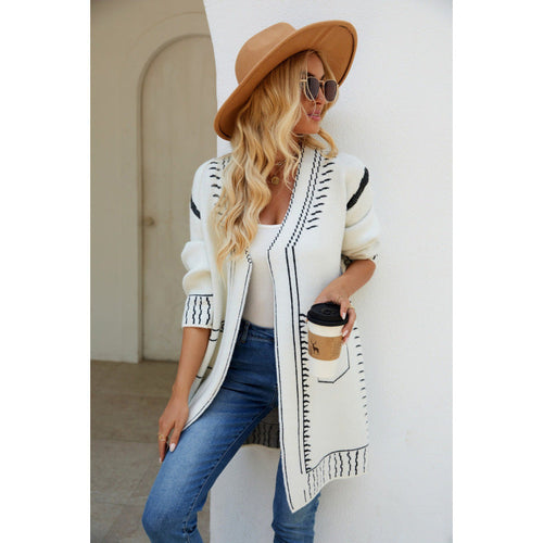 Drune | Strickjacke Übergröße Passform Jacquard Muster Weiche Strickware mittellang