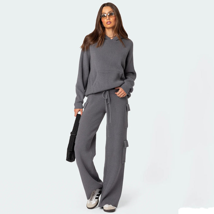 Damen Hoodie mit Kapuze und weichem Waffelmuster Drune