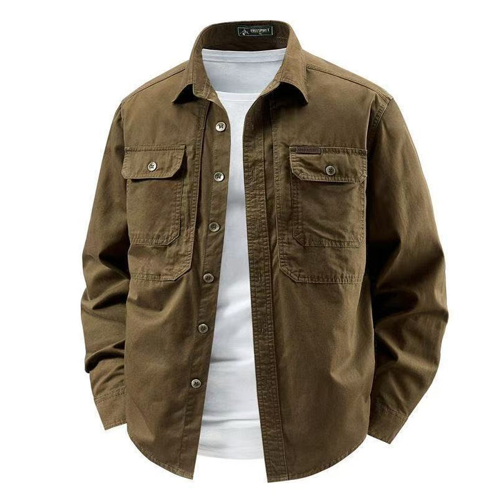 Herren nan robustes Baumwoll-Canvas-Overshirt mit aufgesetzten Klappentaschen, verstärkten Nähten und entspannter Passform Drune