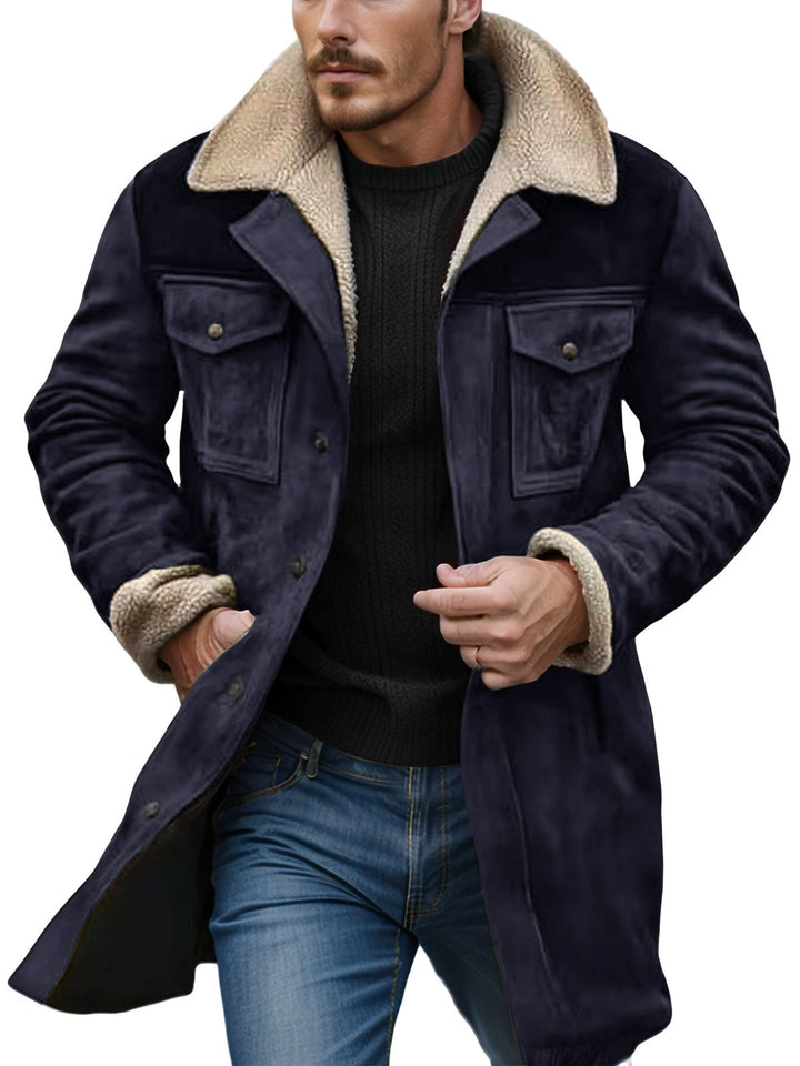 Herren Suede-Langjacke mit Teddy-Futter und praktischen Taschen Drune