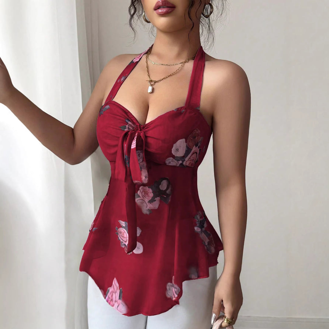 Damen Neckholder-Bustier-Top mit gerafftem Bindedetail und ausgestelltem Volantsaum Drune