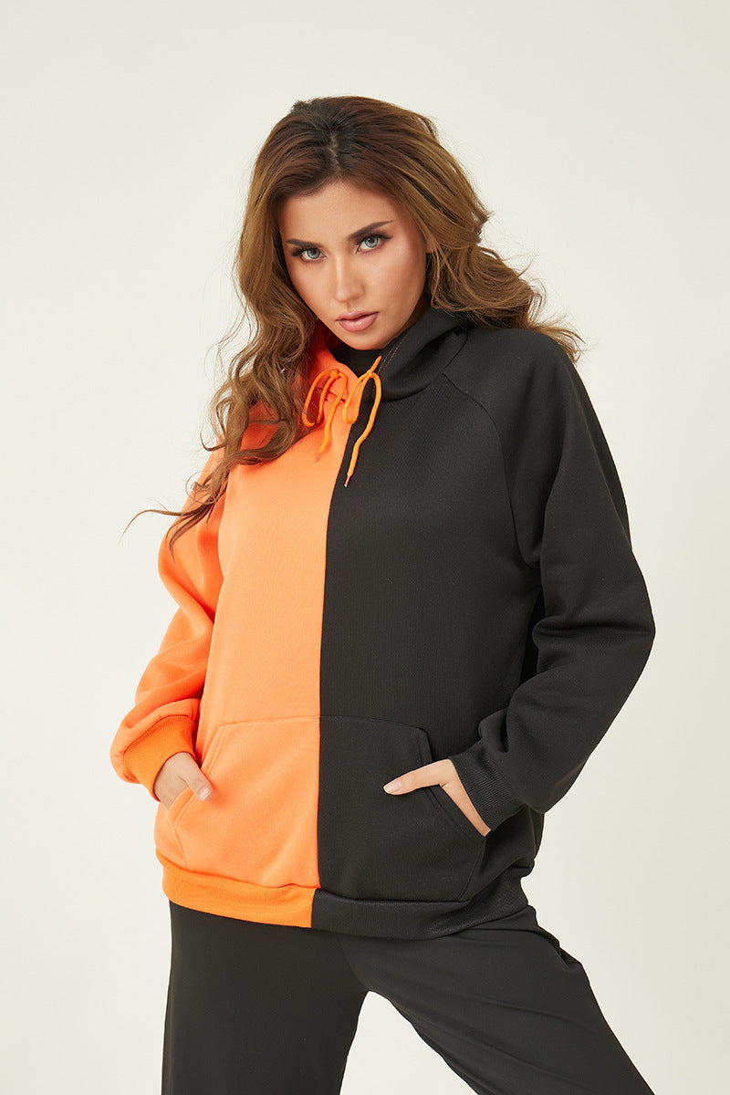 Damen nan Kapuzenpullover mit kontrastreichem Blockdesign, Oversize-Schnitt und Kängurutasche Drune