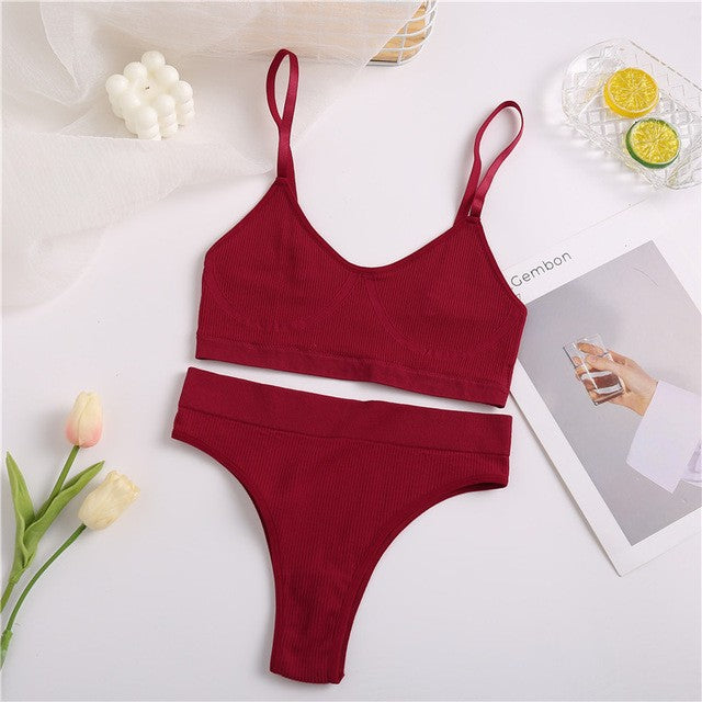 Damen Unterwäsche-Set aus bequemem, elastischem Material mit elegantem Rippen-Design Drune