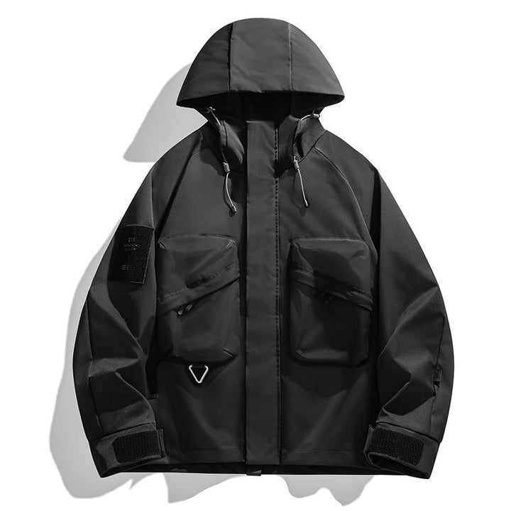 Herren Wasserabweisende technische Utility-Jacke mit Kapuze, Multifunktions‑Taschen & verstellbaren Klettmanschetten Drune