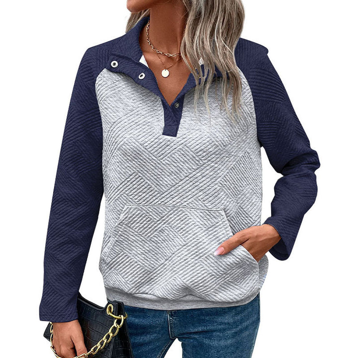 Damen Sportlicher Pullover mit Stehkragen und Knopfdetails Drune