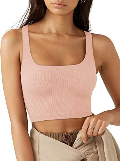 Damen cropped Top mit breiten Trägern und feinem Rippenmuster Drune