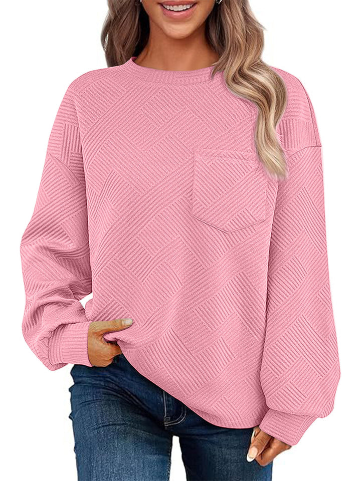 Damen Oversize Strukturstrick-Pullover mit Brusttasche Drune