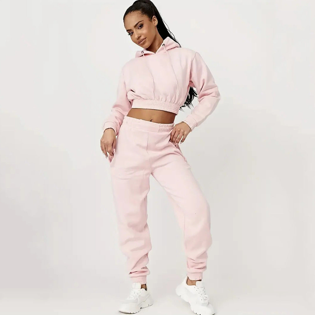 Damen lässiges Sweat-Set mit cropped Hoodie und bequemen Jogginghosen Drune