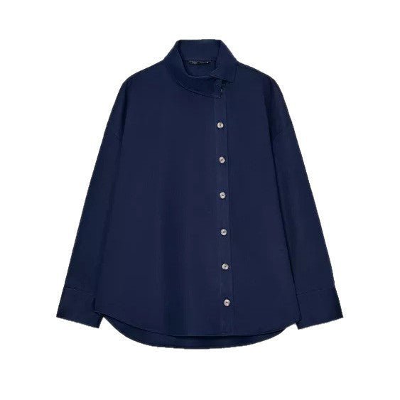 Damen Oversize-Hemdbluse mit asymmetrischem Stehkragen und verlängerter Rückenpartie Drune