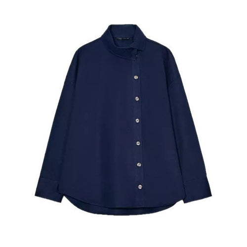 Damen Oversize-Hemdbluse mit asymmetrischem Stehkragen und verlängerter Rückenpartie Drune