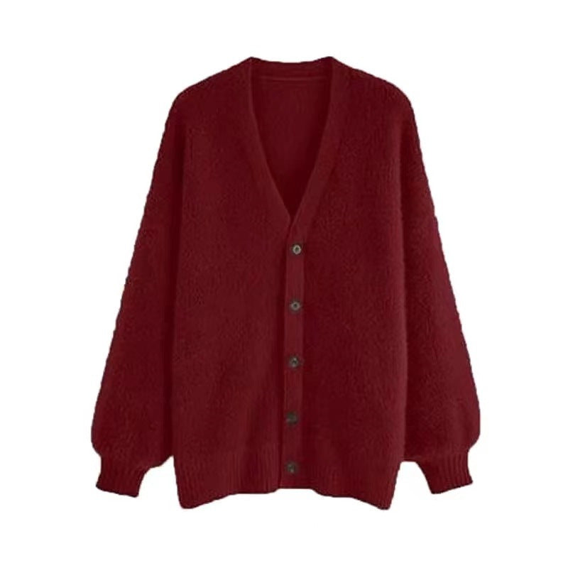 Damen Flauschige Strickjacke mit großen Knöpfen und weit geschnittenem Design Drune