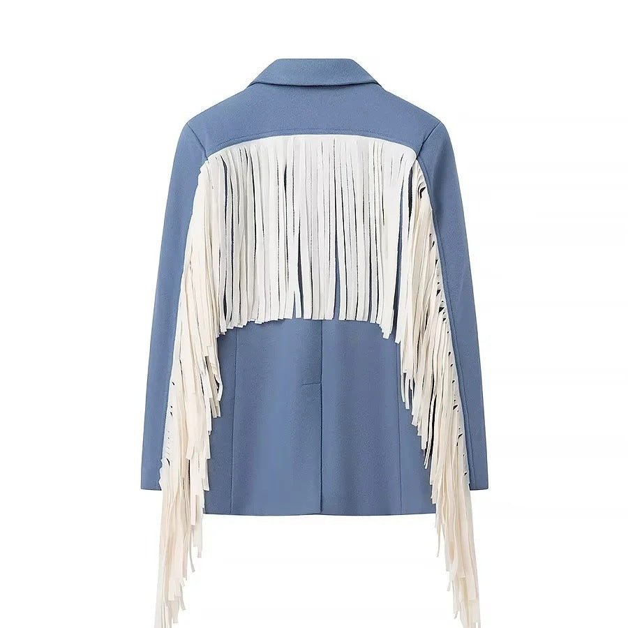 Damen Oversize-Blazer mit langen Fransen und Ziernähten Drune
