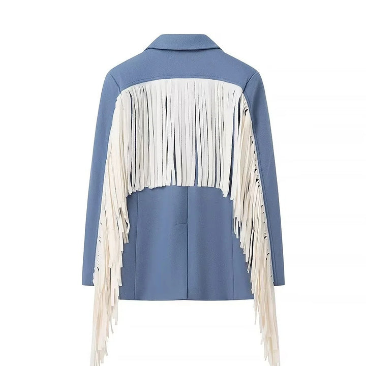 Damen Oversize-Blazer mit langen Fransen und Ziernähten Drune