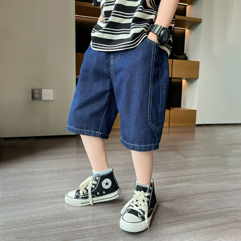 Jungen lässige Denim-Shorts mit großen Seitentaschen Drune