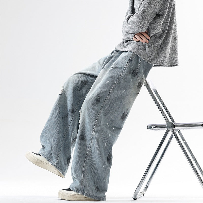 Herren Extraweite Baggy-Jeans im Vintage-Used-Look mit Distressed-Details Drune