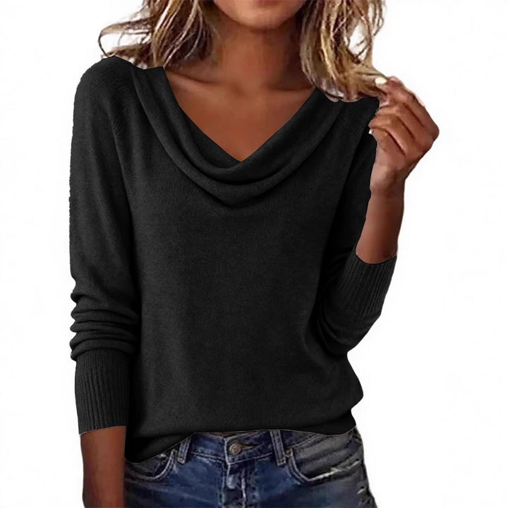 Damen Feiner Strickpullover mit Wasserfallkragen und Rippbündchen Drune