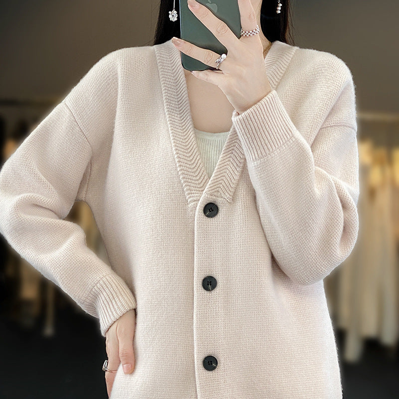 Damen Weicher Boxy-Longcardigan mit tiefem V-Ausschnitt und feiner Rippkante Drune