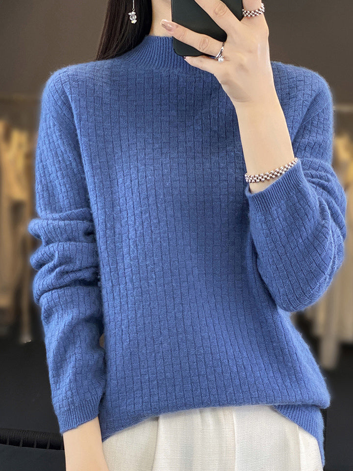 Damen Weicher Boxy-Mockneckpullover im Mohair-Look mit feiner Kastenrippenstruktur Drune
