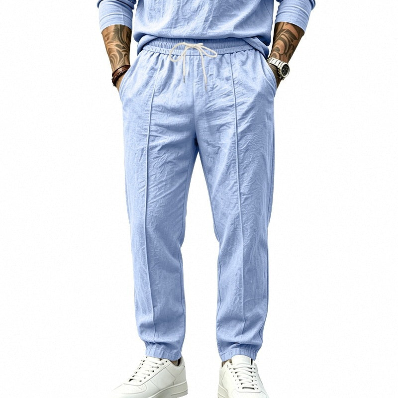 Herren Tapered-Freizeithose mit Tunnelzug, Bügelfalte und elastischem Saum Drune