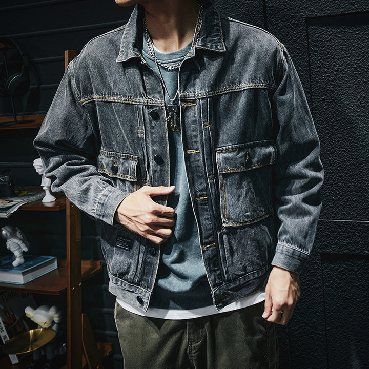 Herren Lässige Denimjacke mit modernen Applikationen Drune