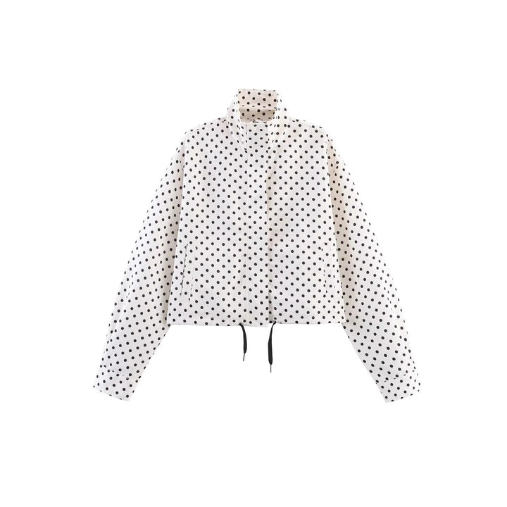 Damen nan kurz geschnittenes Zweiteiler-Set mit gepunkteter Cropped-Jacke, Stehkragen und Highwaist-Shorts Drune