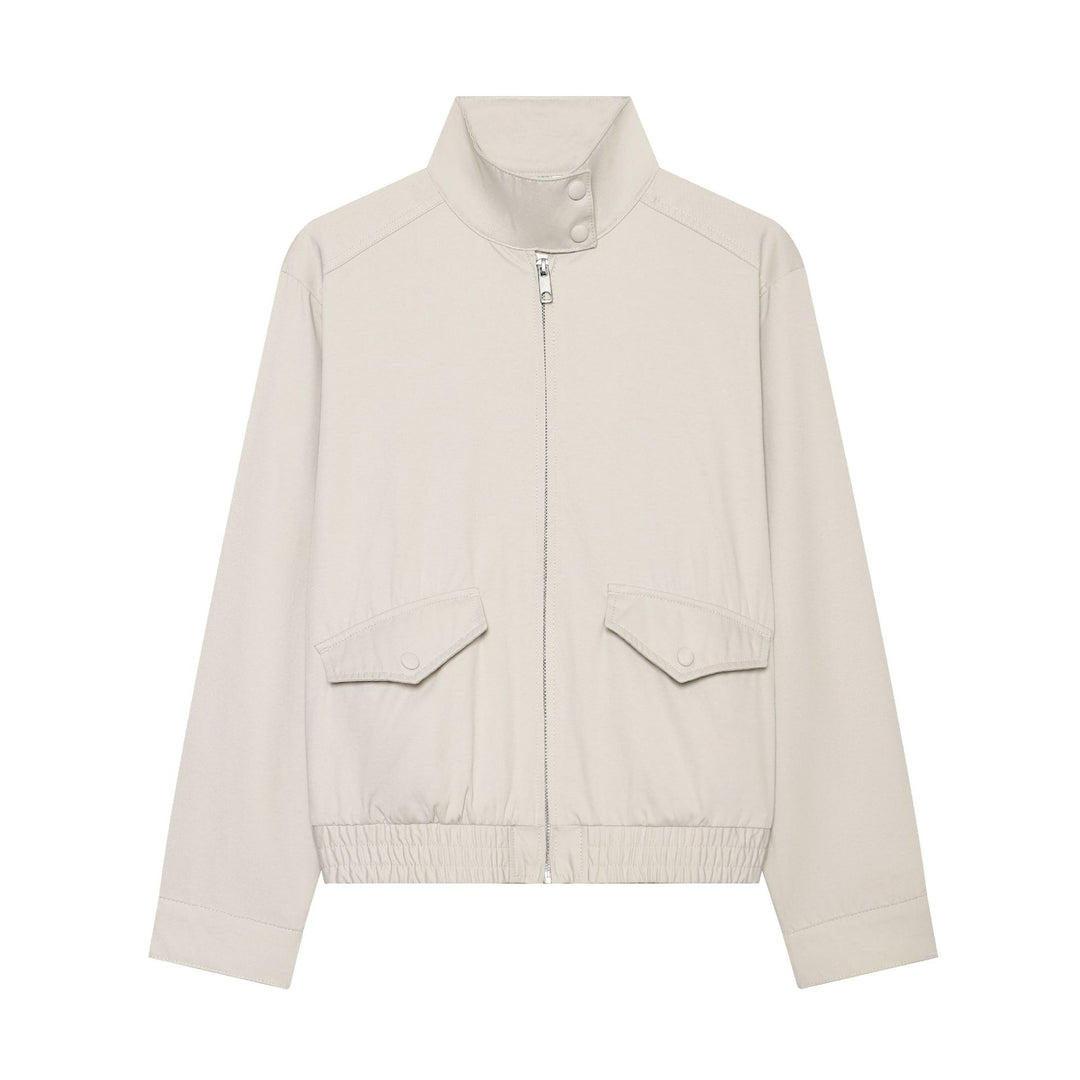 Damen nan kurz geschnittener Windbreaker mit Stehkragen Druckknopfblende und elastischem Saum Drune