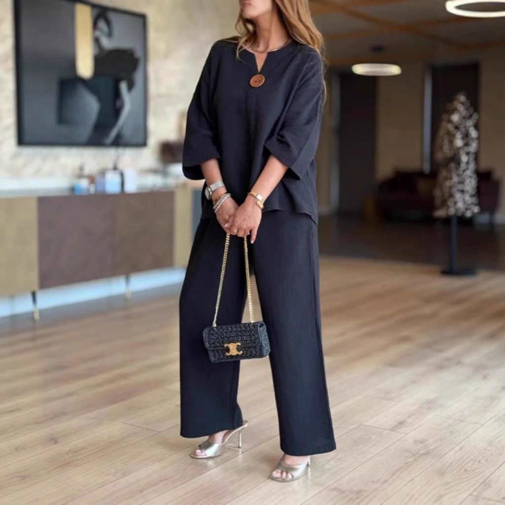 Damen lässige Tunika und Palazzo-Hose Drune