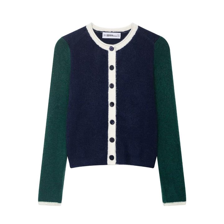 Damen elegante Strickjacke mit kontrastierenden Ärmeln Drune