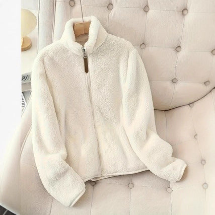 Damen kuschelige Fleecejacke mit hohem Kragen und dekorativem Reißverschluss Drune