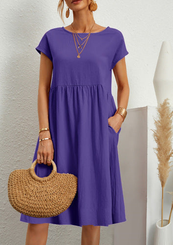 Damen Freizeitleinenkleid mit leichtem Schnitt und Taschen Drune