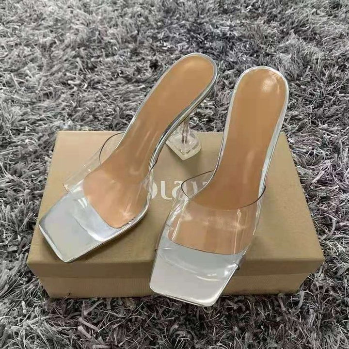 Damen transparente High Heel Sandalen mit quadratischer Fußbett-Design Drune