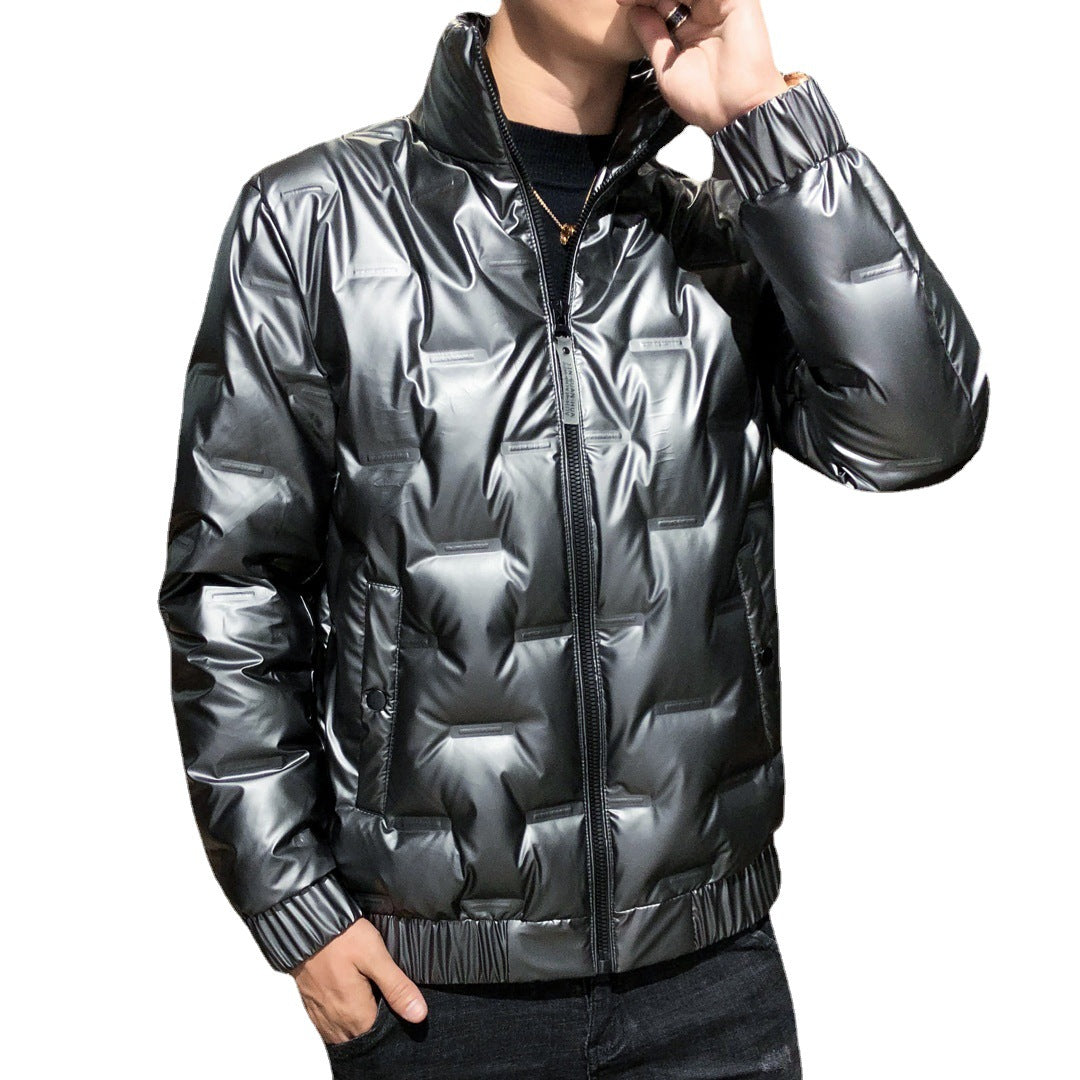 Herren glänzende Stepp‑Thermojacke mit quadratischer Steppe und hohem Stehkragen Drune