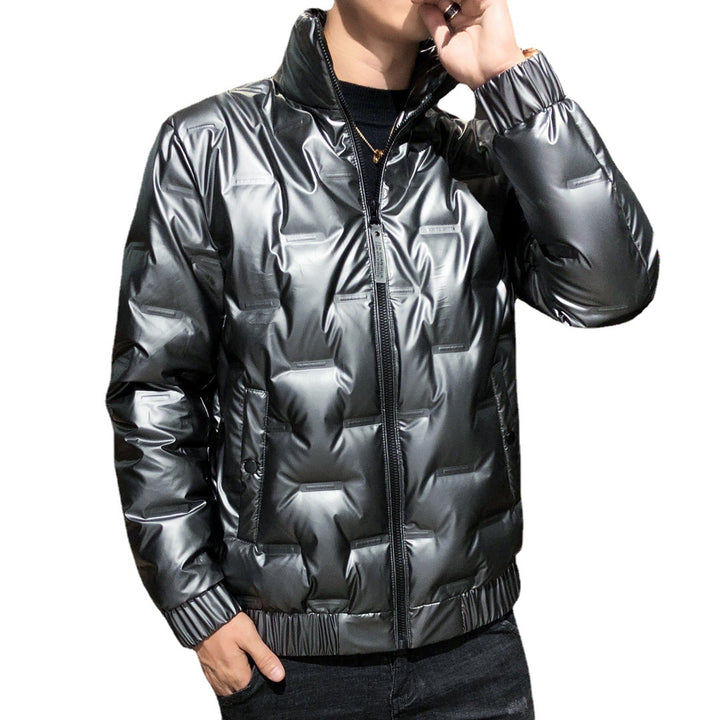 Herren glänzende Stepp‑Thermojacke mit quadratischer Steppe und hohem Stehkragen Drune