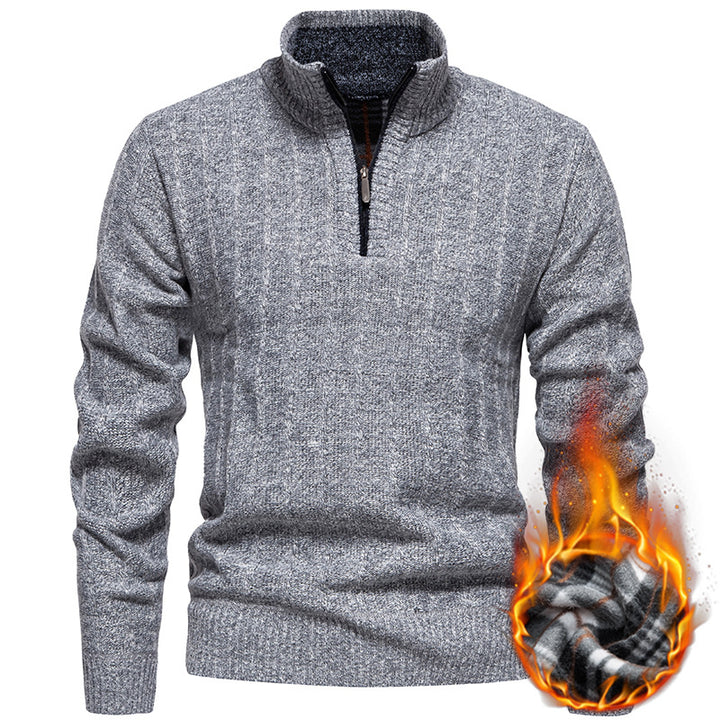 Herren nan gerippter Troyer-Pullover mit Halbzip, Zopfmuster und wärmender Innenverarbeitung Drune