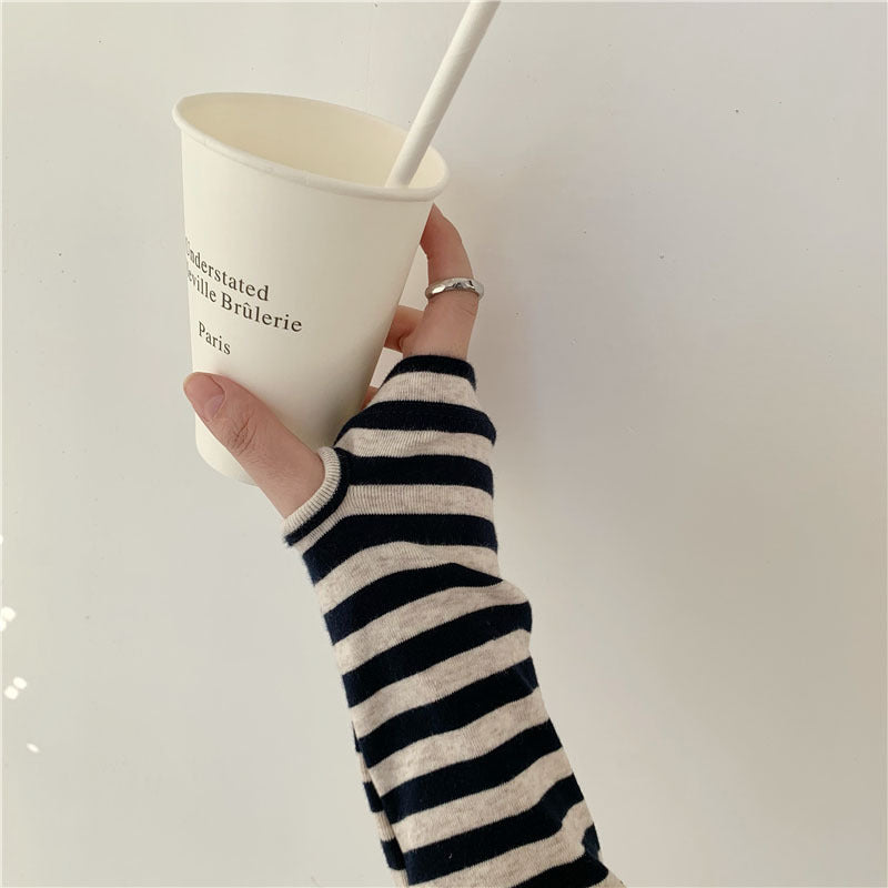 Damen lässiges Longsleeve-Shirt mit modischem Streifenmuster und Daumenlöchern Drune