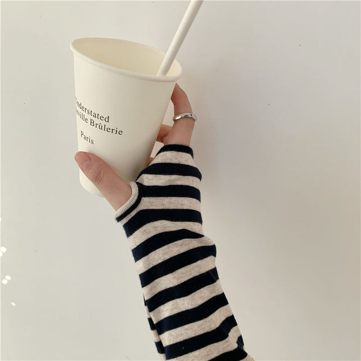 Damen lässiges Longsleeve-Shirt mit modischem Streifenmuster und Daumenlöchern Drune