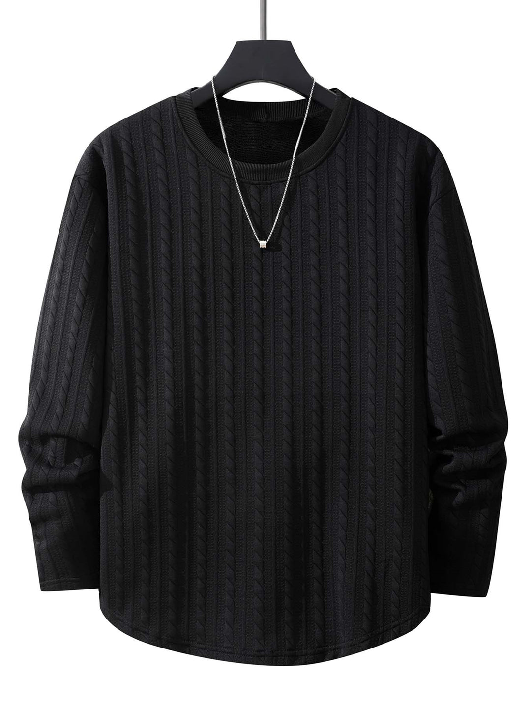 Herren Feinstrick-Rundhals-Pullover mit Zopfmuster, geradem Saum & entspannter Passform Drune