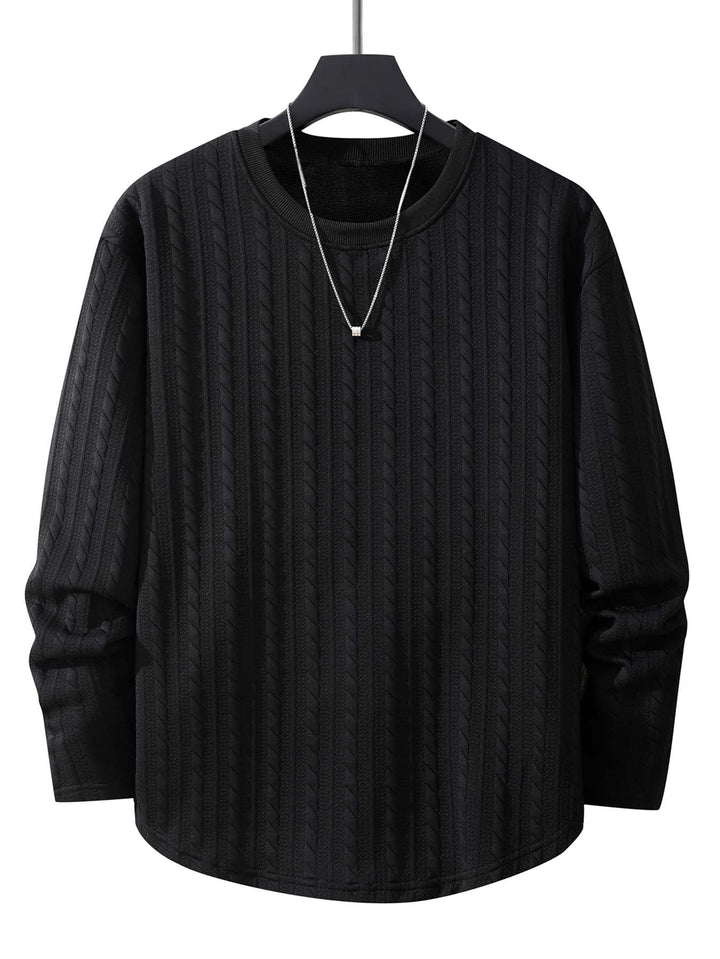 Herren Feinstrick-Rundhals-Pullover mit Zopfmuster, geradem Saum & entspannter Passform Drune