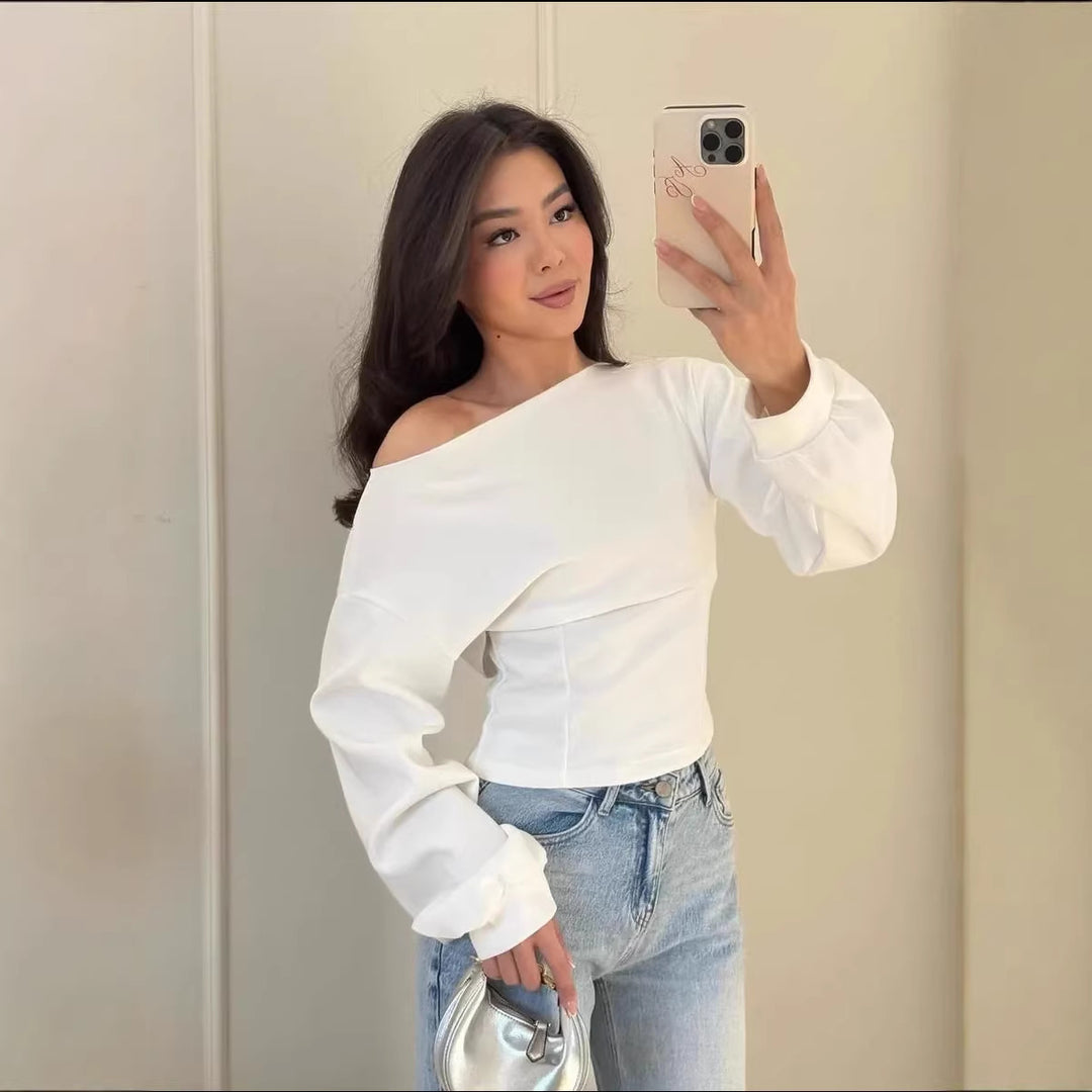 Damen Sportliches cropped Sweatshirt mit Schnürung Drune